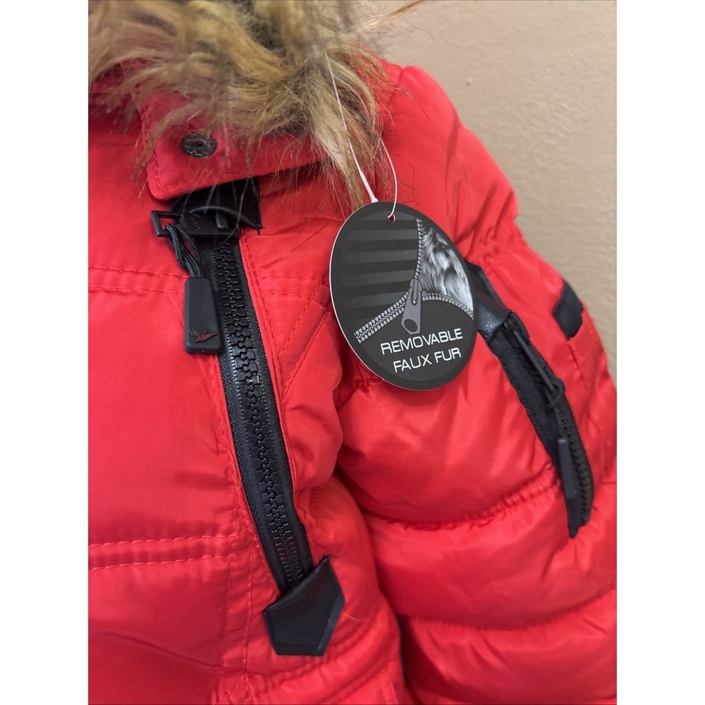Canada Weathergear Red Long Hooded Puffer Parka Coat Girl Medium 10/12 Faux Fur - Picture 4 of 6